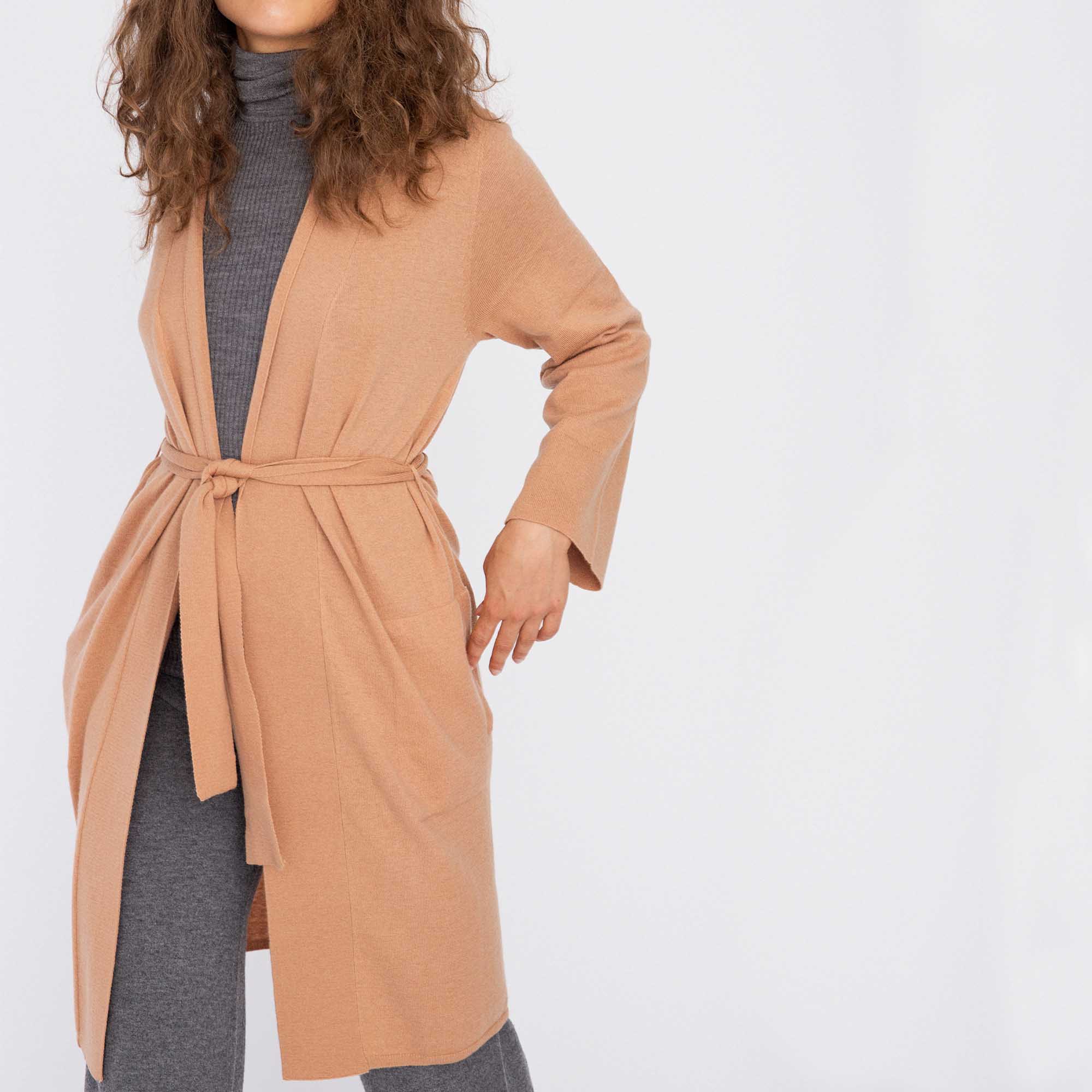 Lång Loungewear Cardigan Merinoull - Nude