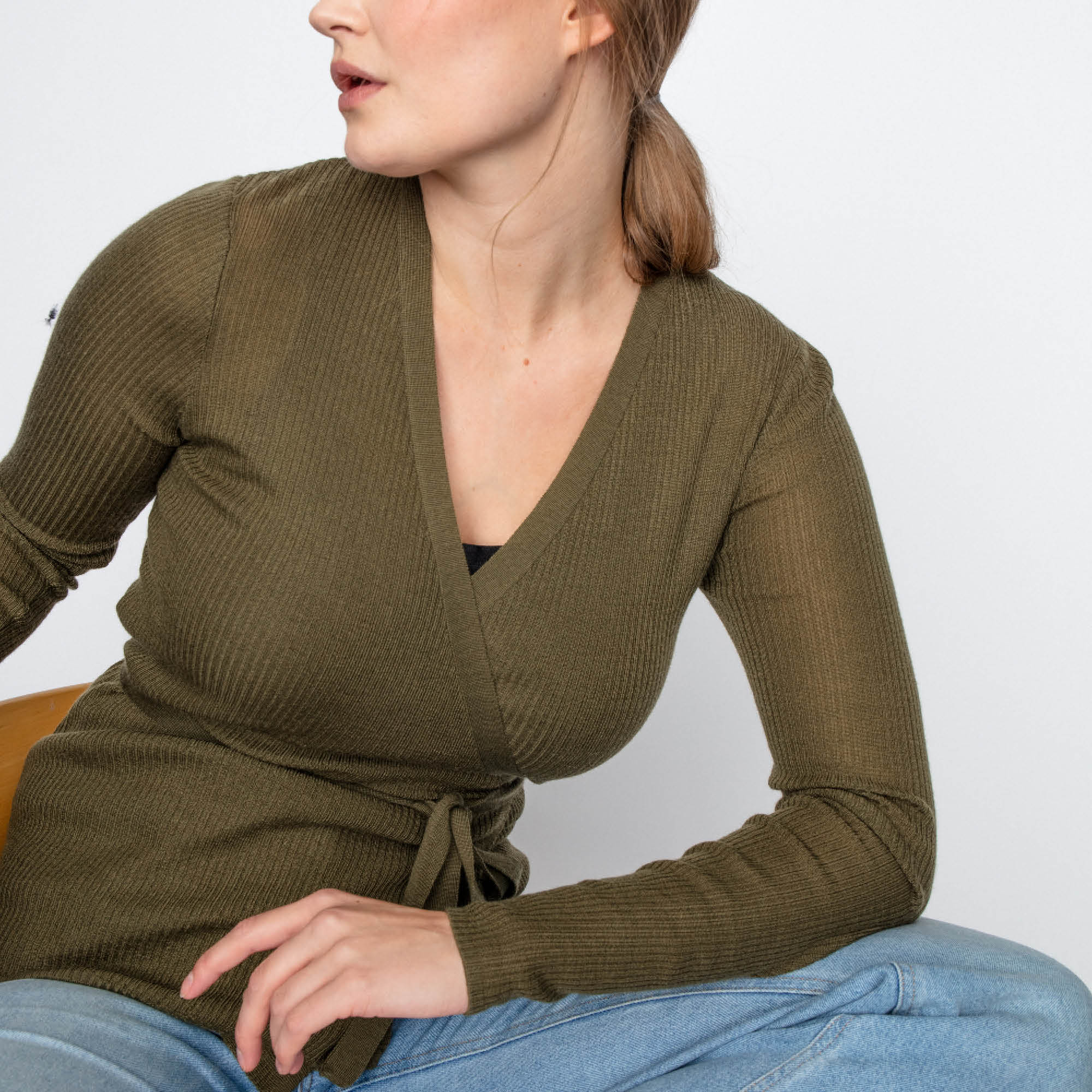 Omlott Topp Merinoull - Green