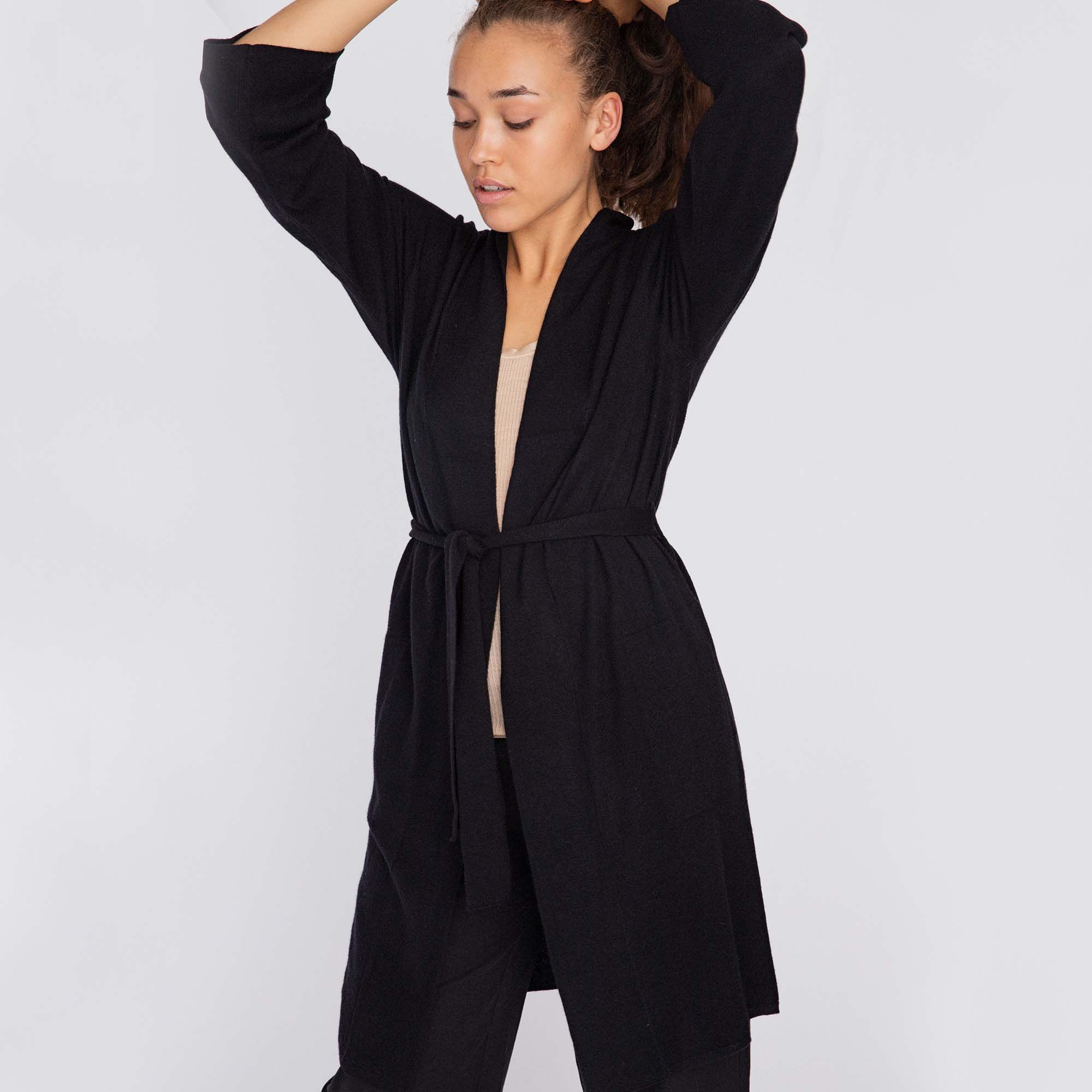Lång Loungewear Cardigan Merinoull - Black